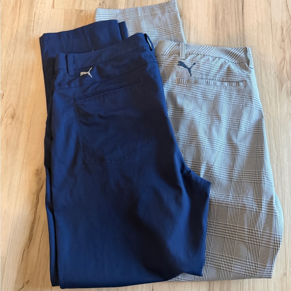 Puma Men's Navy and Gray Plaid Dress Pants